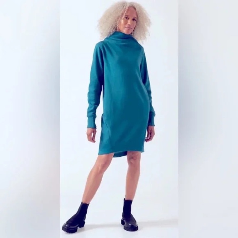 Athleta Cozy Karma Mock Neck Dress, Dark Sardinia Blue XS
